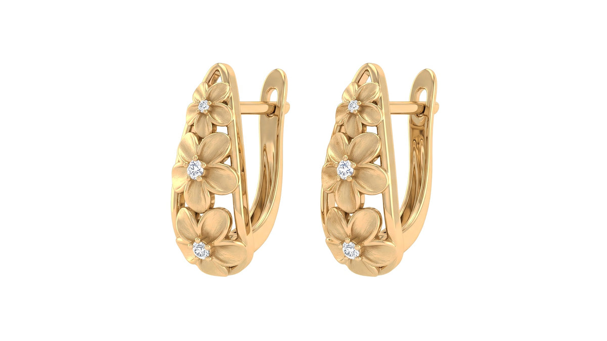 Diamond Accent Floral Teardrop Drop Earrings in 14K Yellow Gold, studio