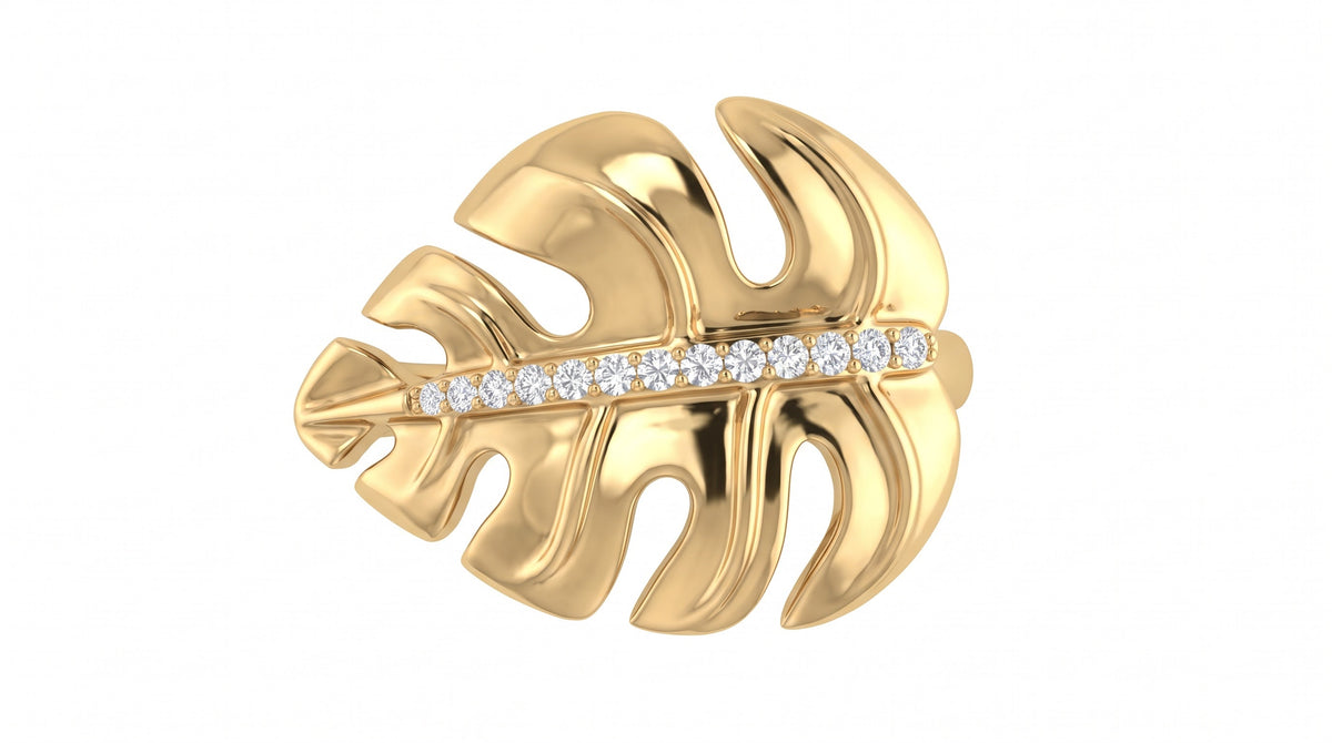 Diamond Accent Monstera Leaf Ring in 18K Yellow Gold