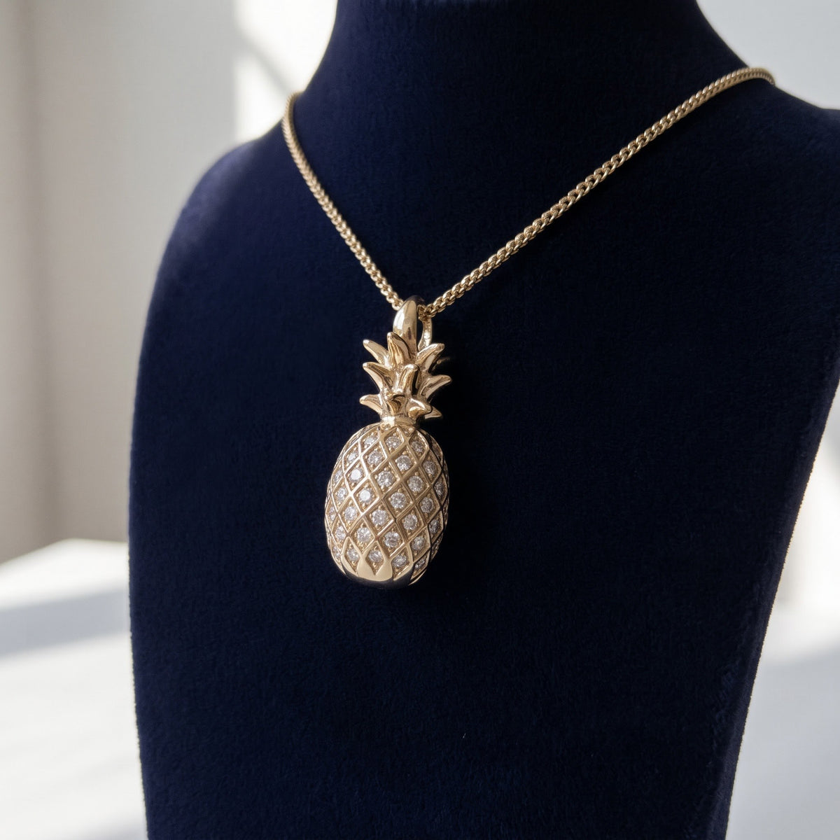 0.99 ct Diamond Pineapple Charm Necklace in 14K Yellow Gold