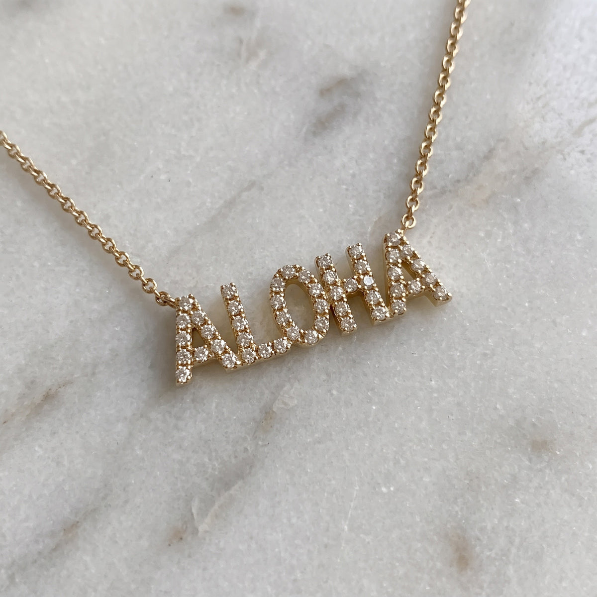 0.23 ct Diamond "ALOHA" Monogram Necklace in 14K Yellow Gold