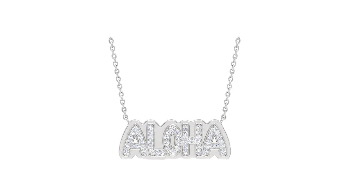 Diamond ALOHA Word Necklace in 14K White Gold, studio