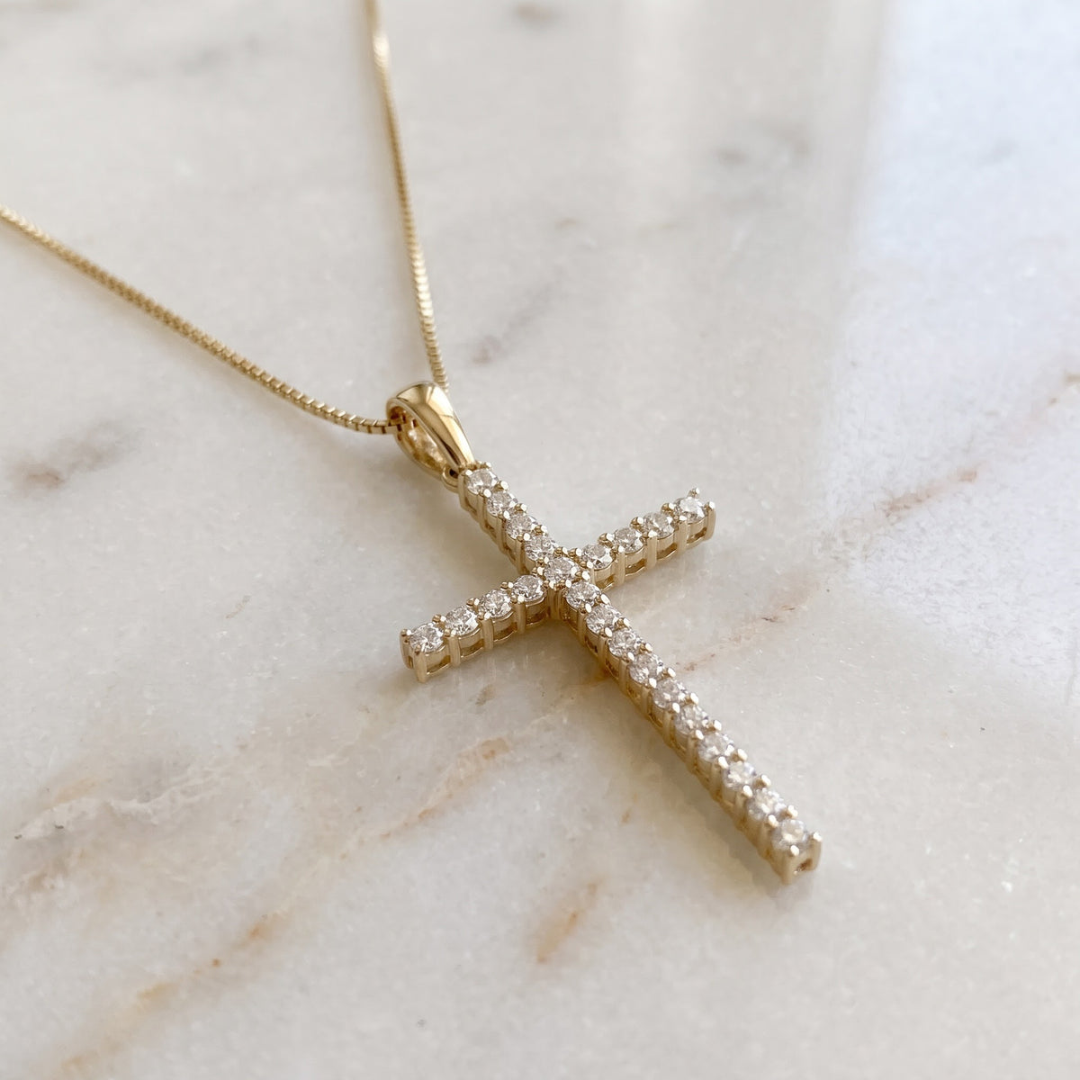 0.32 ct Diamond Cross Pendant Necklace in 14K Yellow Gold