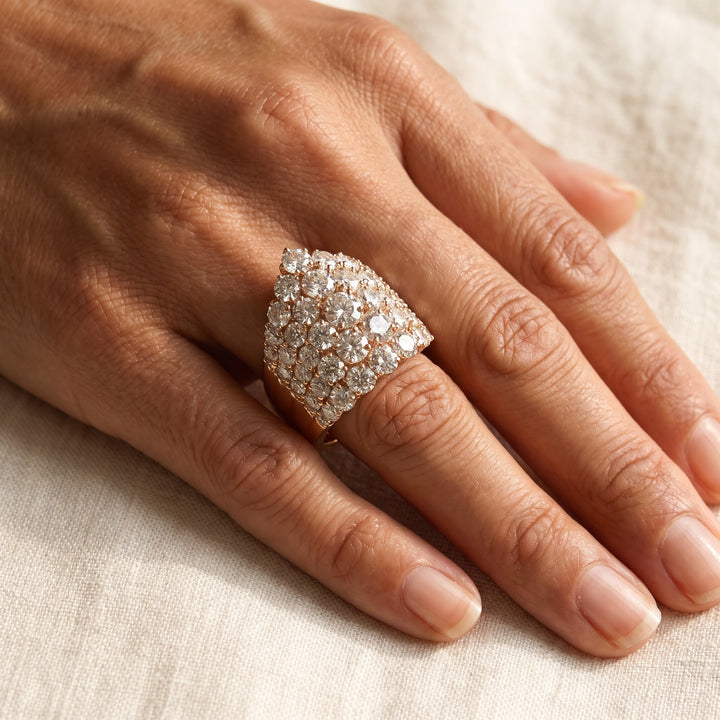 6.74 ct Diamond Dome Cocktail Ring in 14K Rose Gold, worn