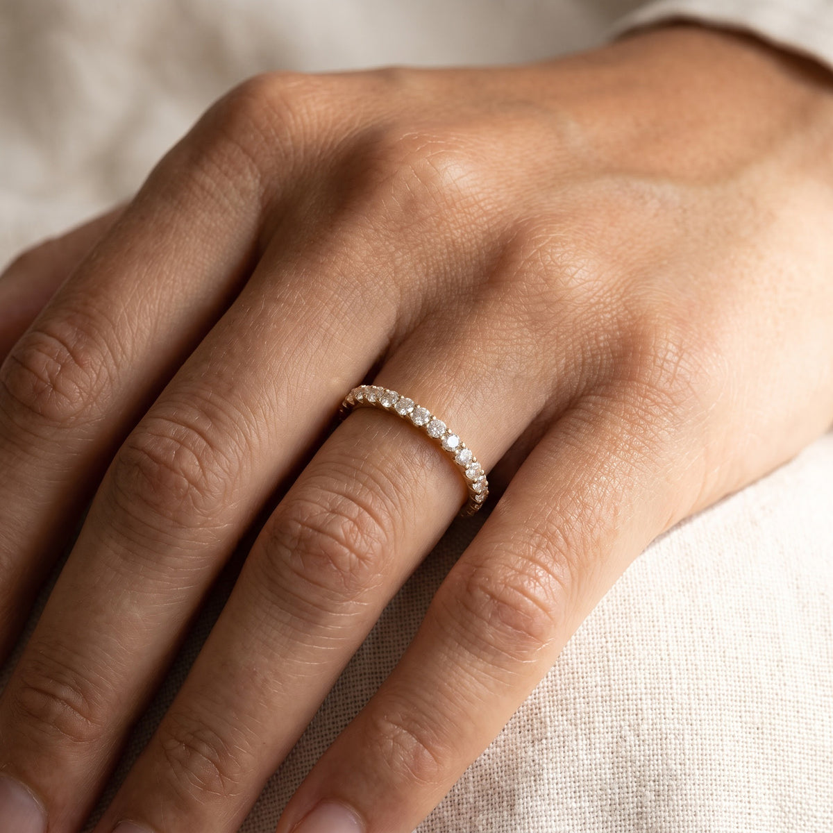 Diamond Eternity Ring in 14K Yellow Gold, worn