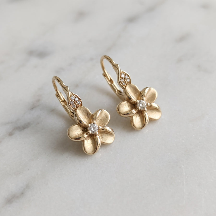 Diamond Floral Drop Earrings in Yellow Gold