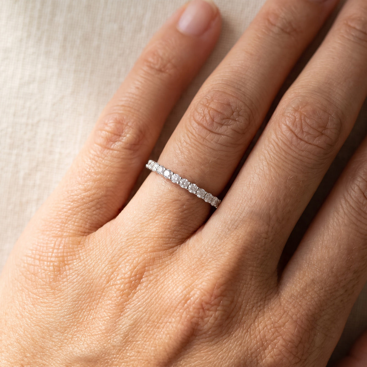 Diamond Half-Eternity Band Ring in 14K White Gold, worn