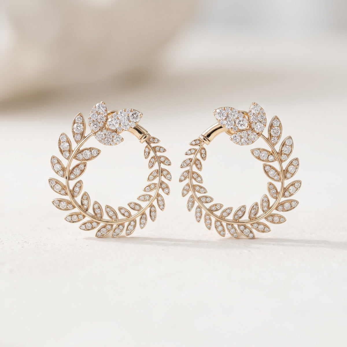 1.88 ct Diamond Leaf Wreath Hoop Earrings in 14K Yellow Gold