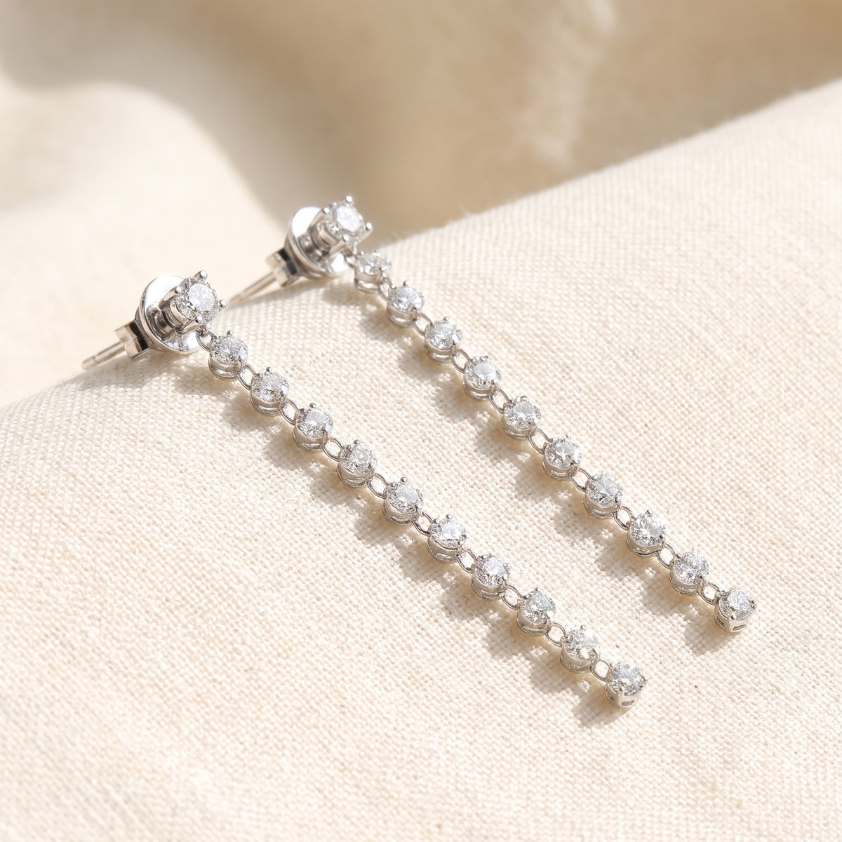2.01 ct Diamond Linear Dangle Earrings in 14K White Gold