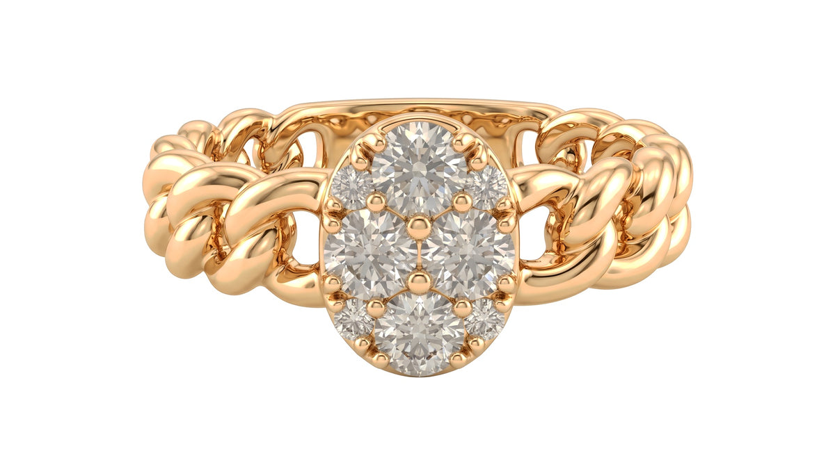 Diamond Oval Cluster Chain Link Ring in 14K Yellow Gold, studio