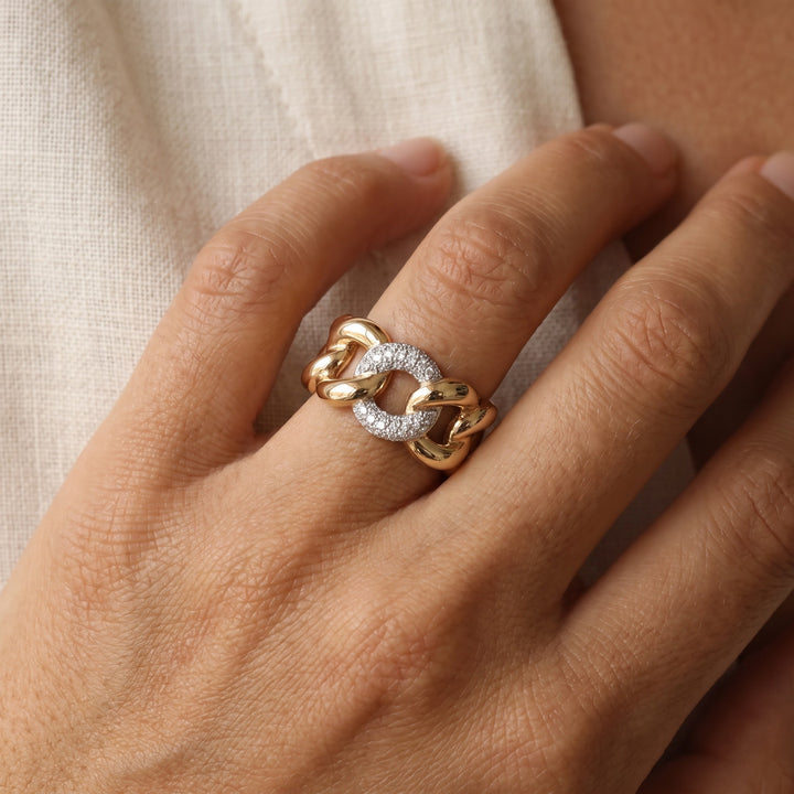 0.20 ct Diamond Pavé Chain Link Band Ring in 18K Two-Tone Gold, worn