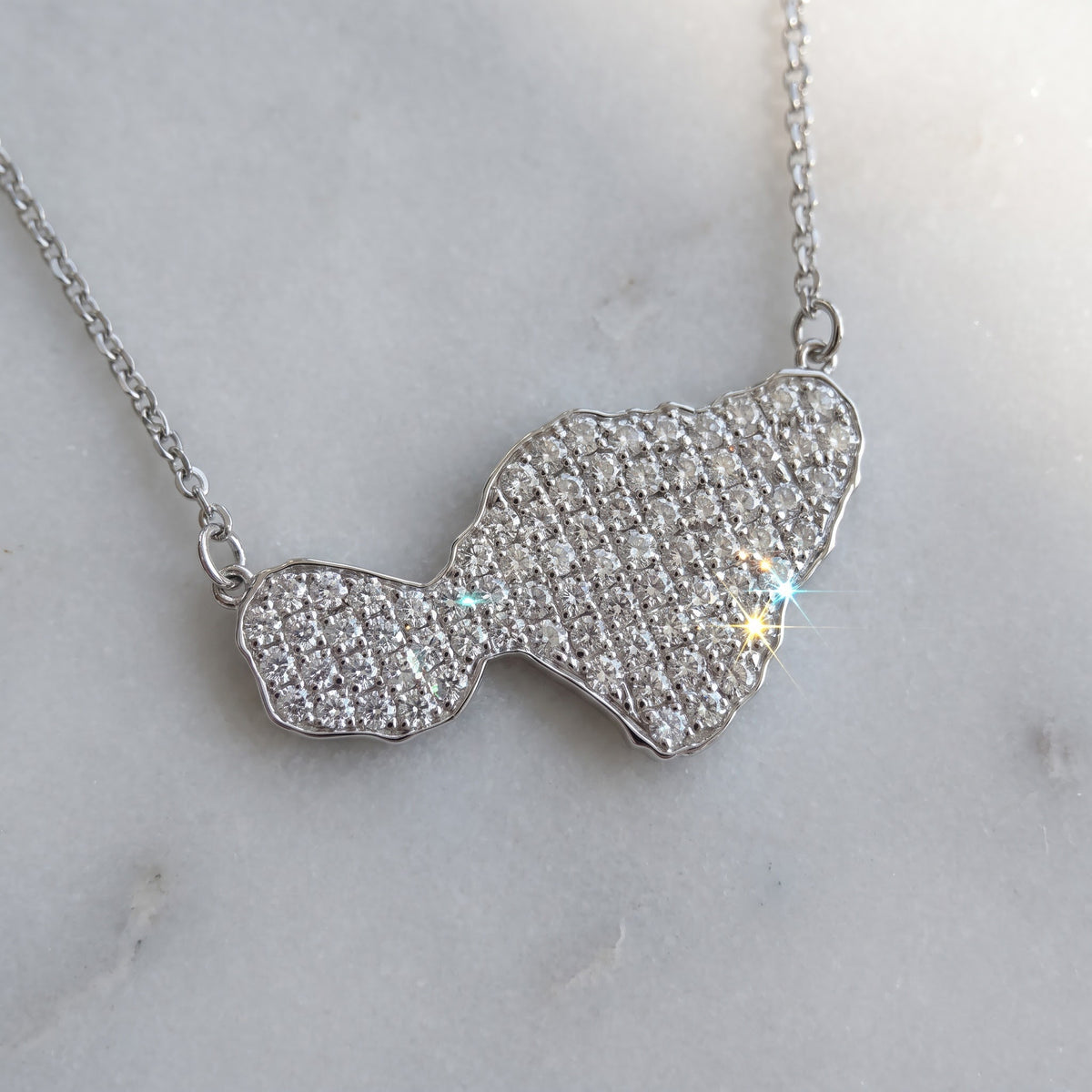 Diamond Pave Island Silhouette Charm Necklace in White Gold