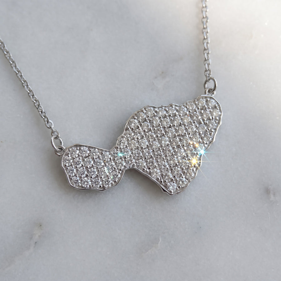 Diamond Pave Island Silhouette Charm Necklace in White Gold