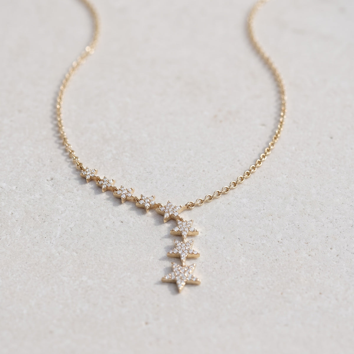 0.23 ct Diamond Pavé Star Drop Necklace in 14K Yellow Gold