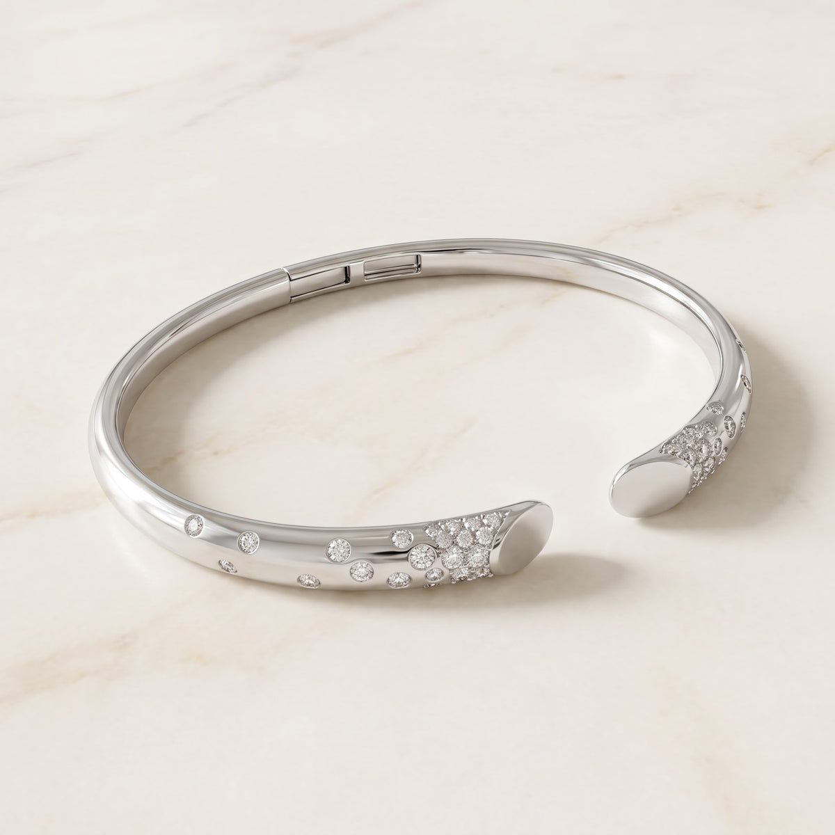 Diamond Scattered Open Bangle in White Gold