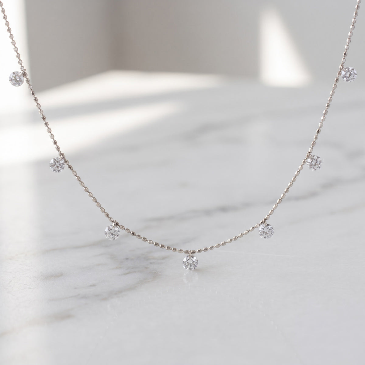 1.01 ct Diamond Station Charm Necklace in 18K White Gold