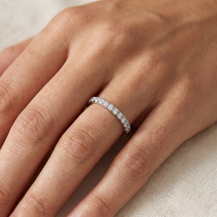 0.35 ct Diamond U-Prong Band in 14K White Gold, worn
