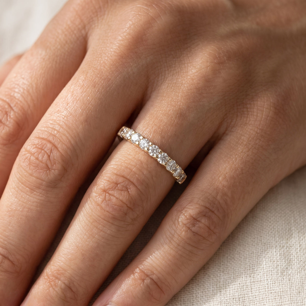 Diamond 'U' Set Band in 14K Yellow Gold, worn