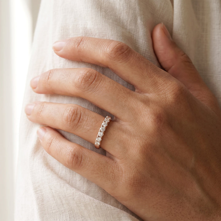 Diamond "U" Set Band in Rose Gold, worn