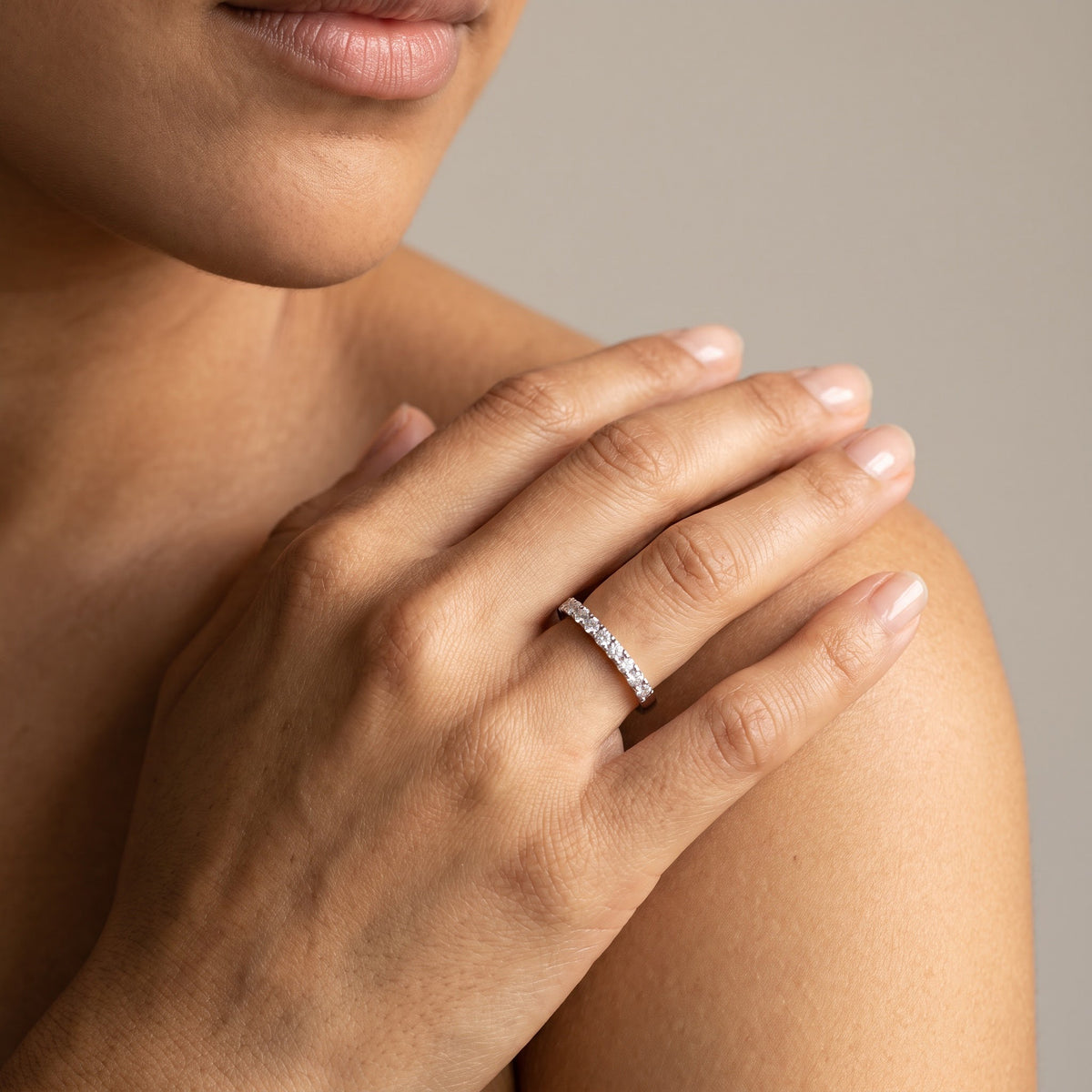 Diamond 'U' Set Band in White Gold, worn