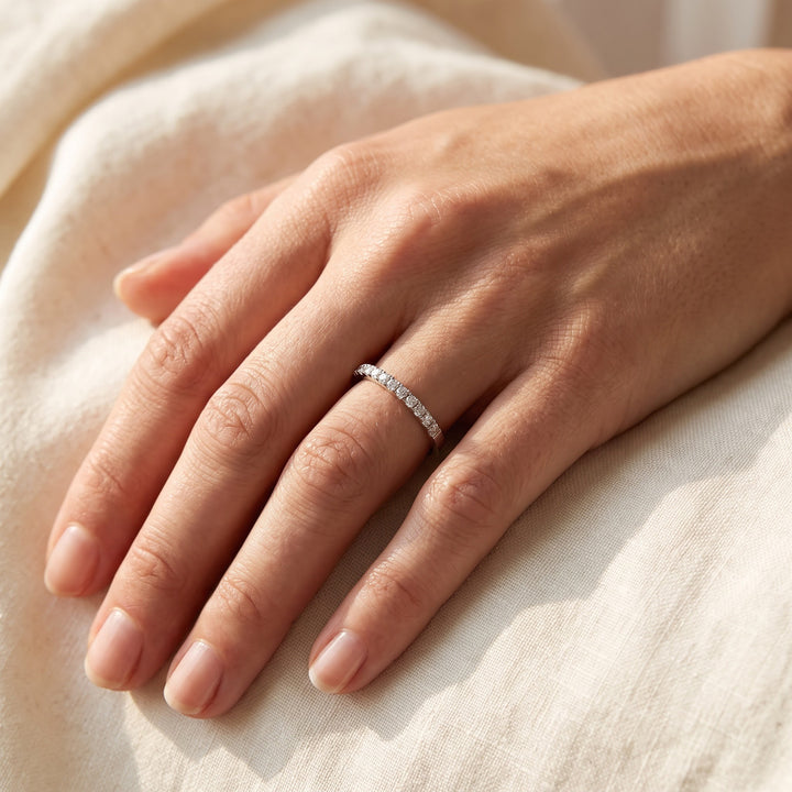 Diamond "U" Set Band in White Gold, worn