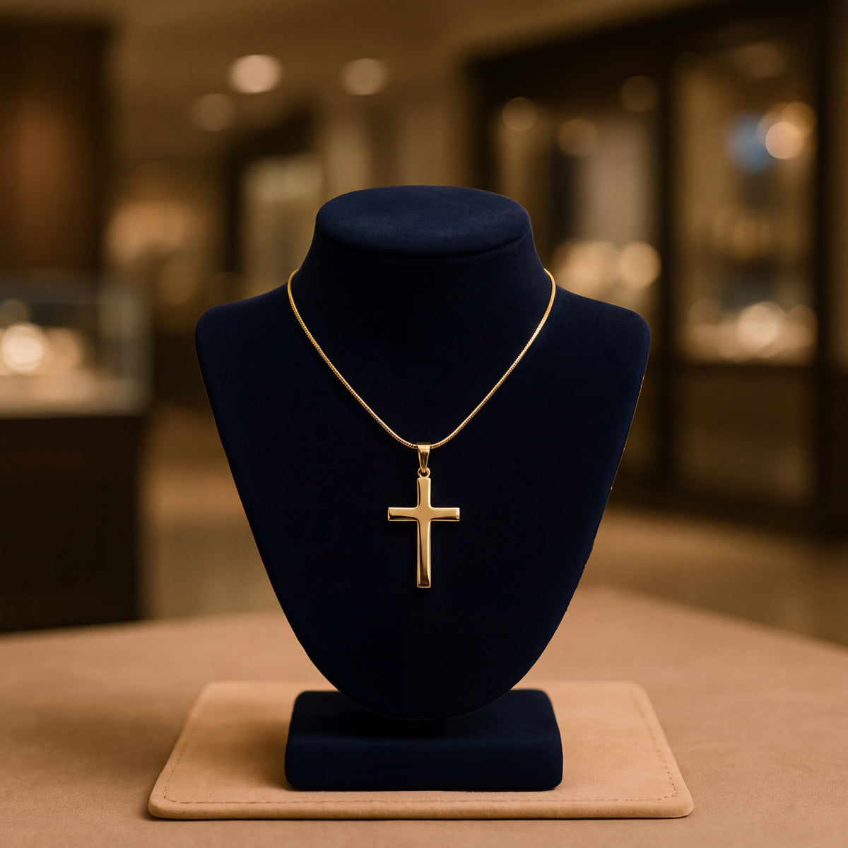 Plain polished yellow gold cross on a fine chain