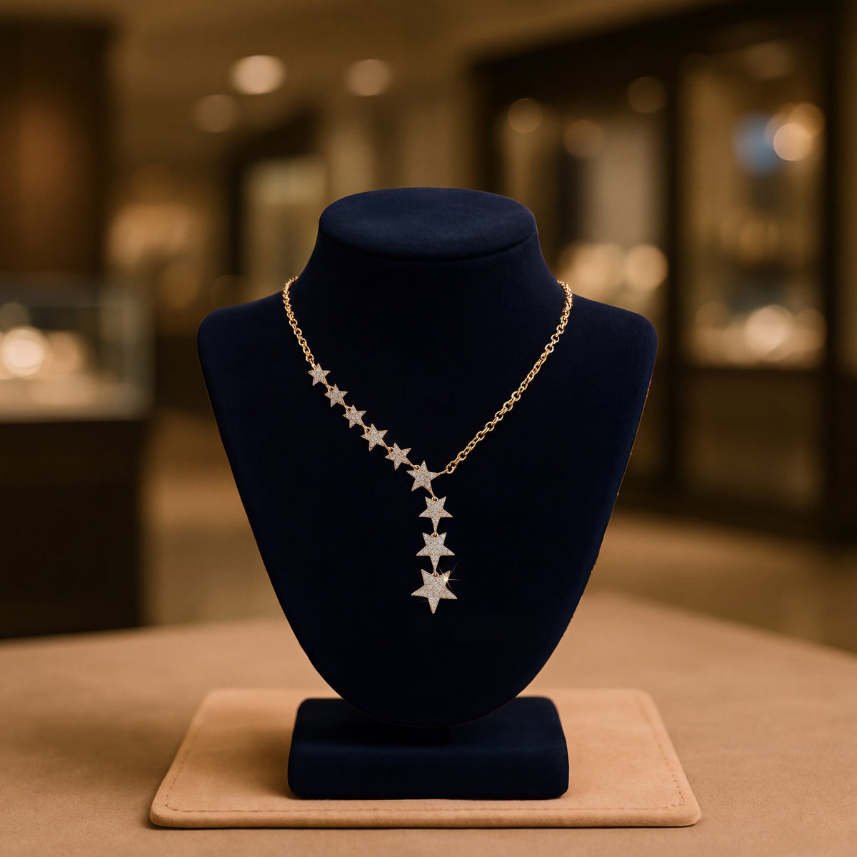 0.23 ct Diamond Pavé Star Drop Necklace in 14K Yellow Gold