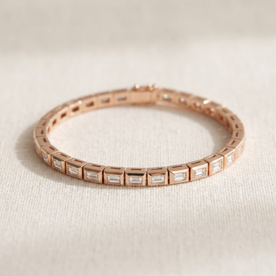 Emerald Cut Diamond Tennis Bracelet in Rose Gold