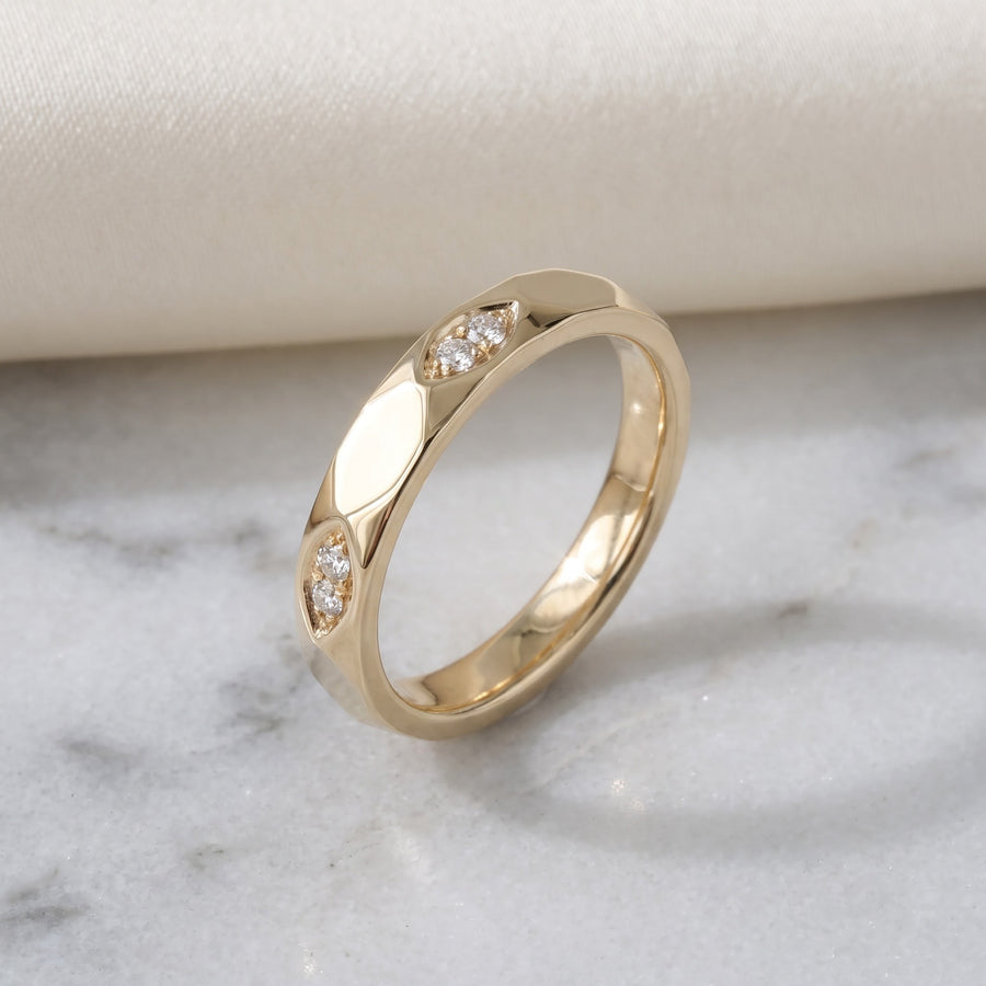 Faceted Yellow Gold Diamond Band Ring