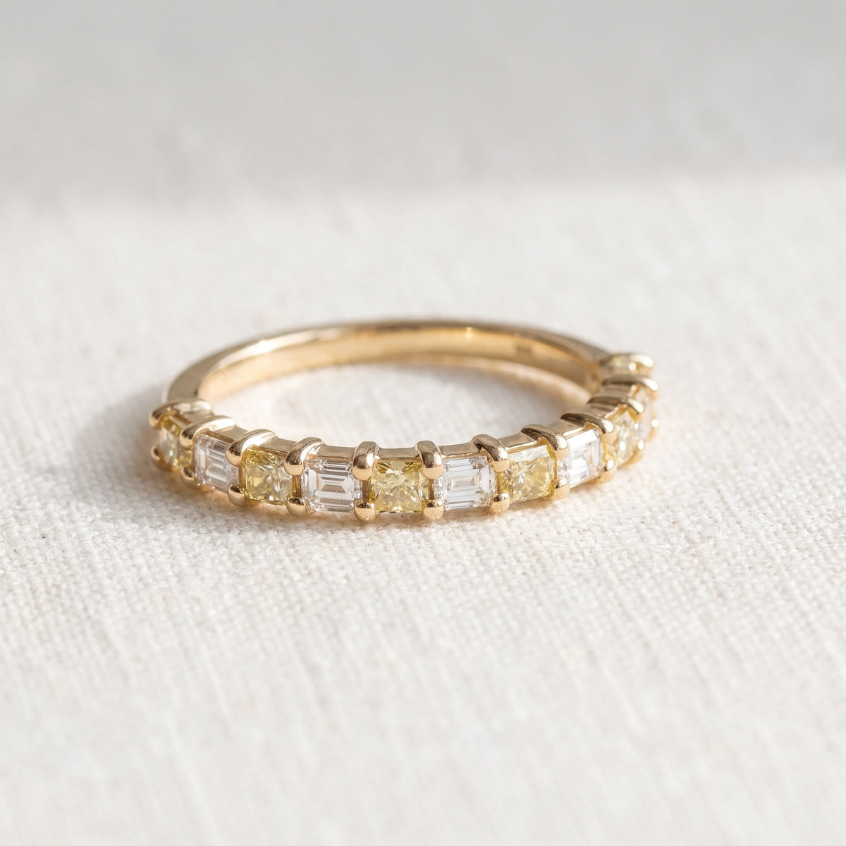 Fancy Yellow and White Diamond Band in Yellow Gold