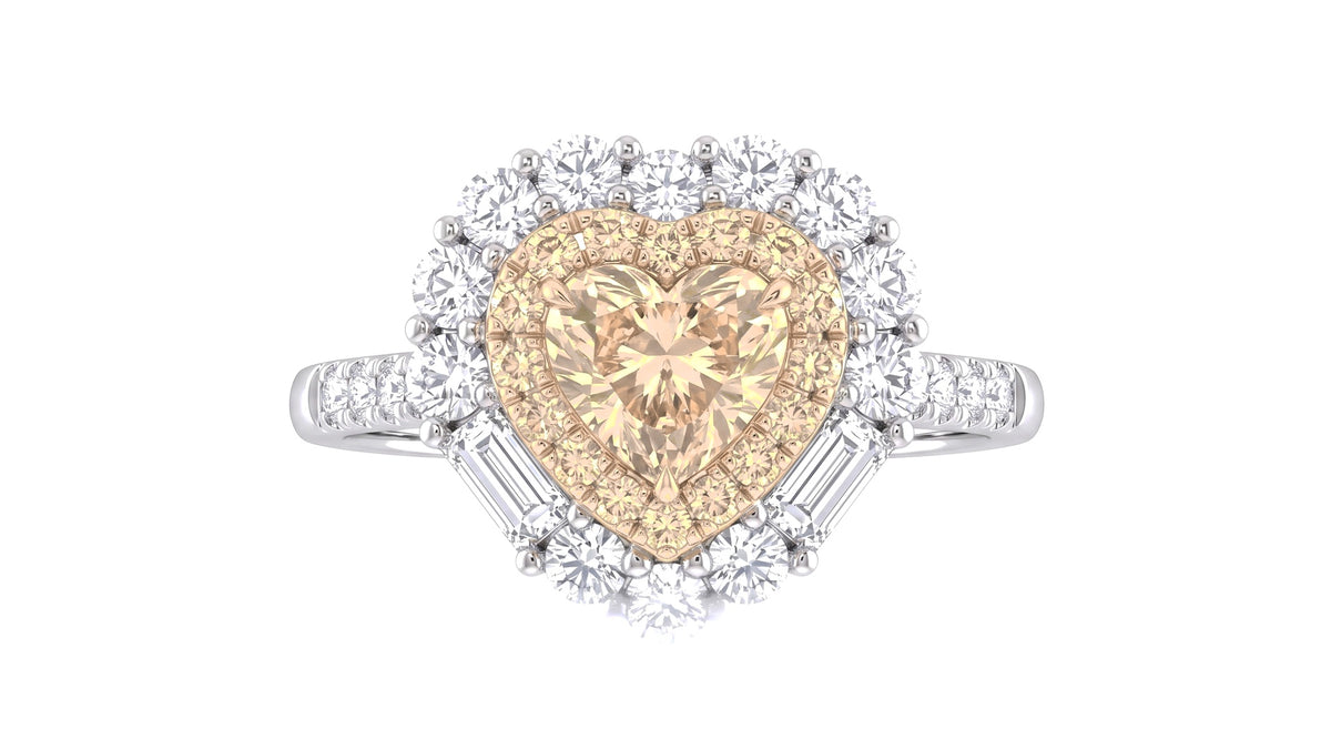 Fancy Yellow Heart Diamond Double Halo Ring in 18K White Gold, studio