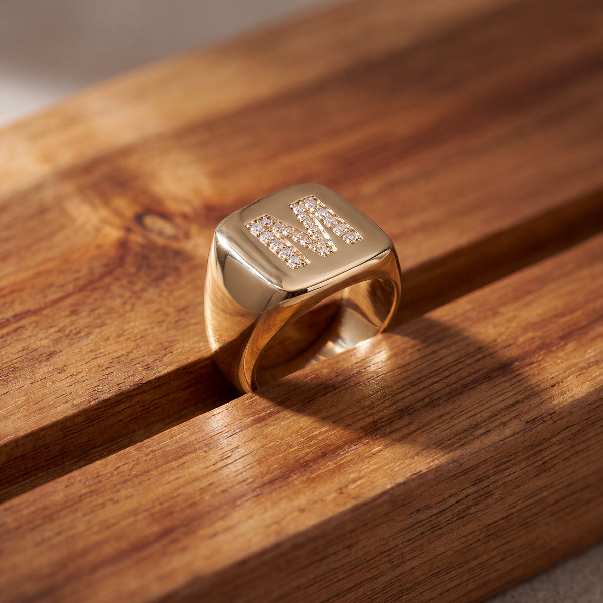 0.31 ct Diamond Letter M Signet Ring in 18K Yellow Gold
