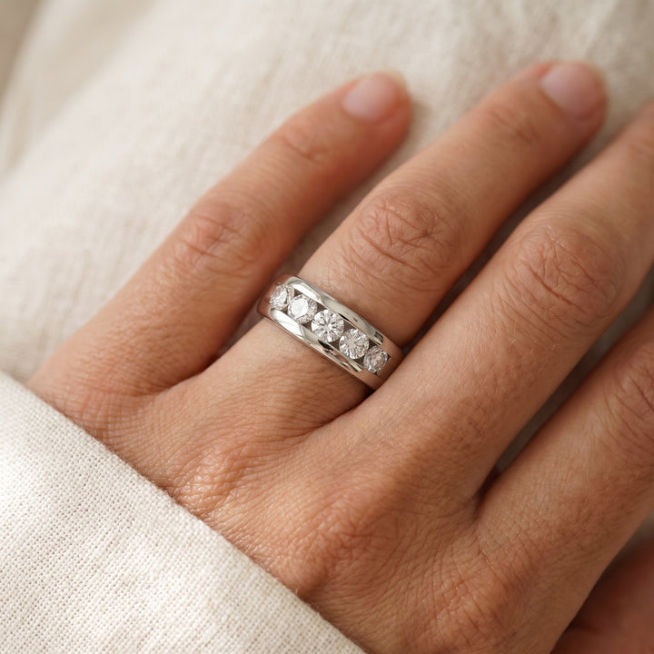 1.30 ct Five-Stone Diamond Channel-Set Band in Platinum, worn