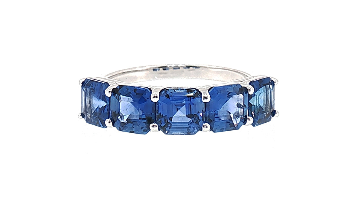 Five-Stone Medium Blue Sapphire Ring in White Gold