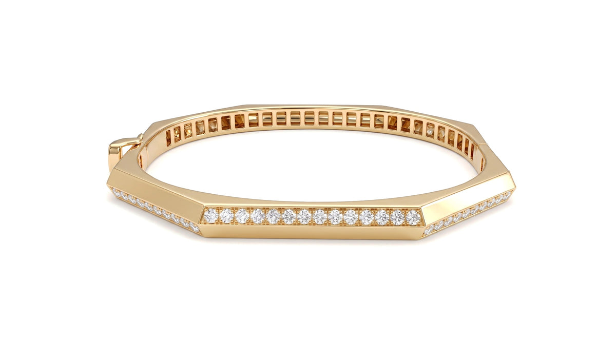 Geometric Diamond Bangle in 14K Yellow Gold, studio