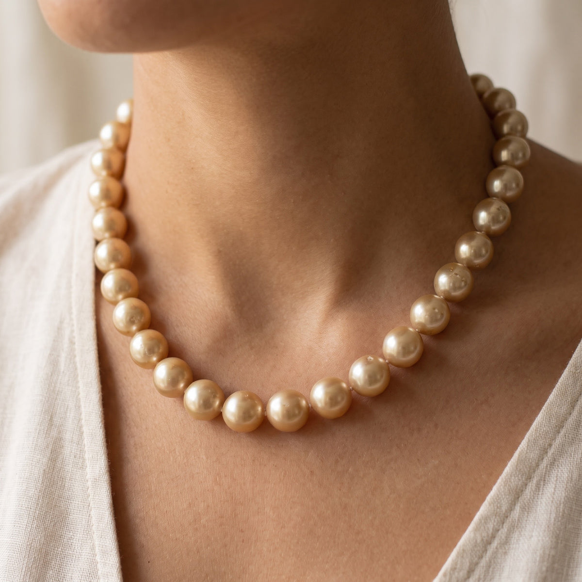 Golden Pearl Strand Necklace, worn