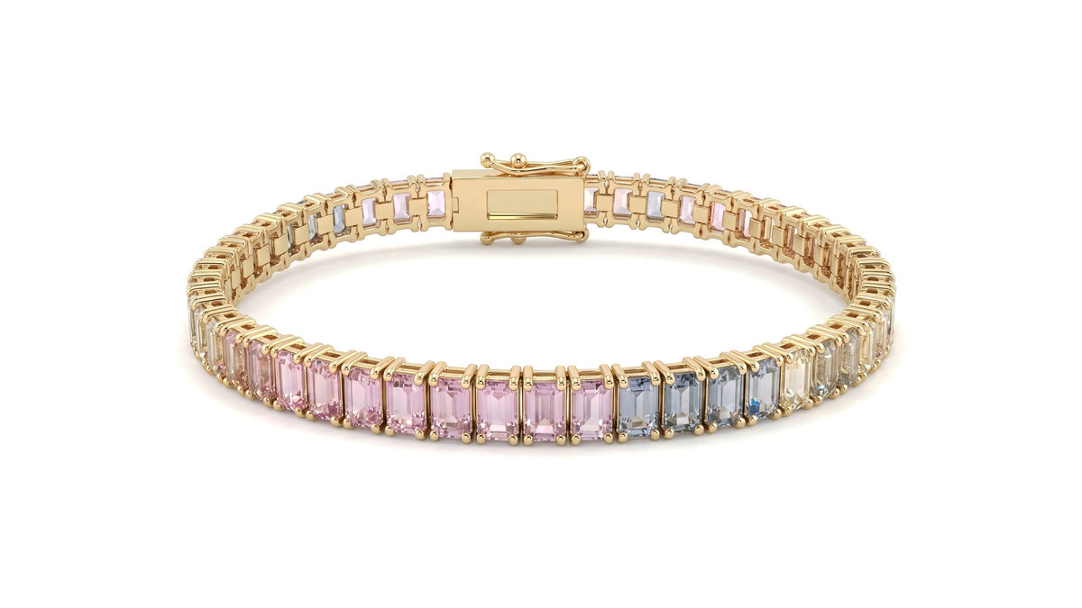 Gradient Multi-Color Sapphire Tennis Bracelet in 14K Yellow Gold, studio