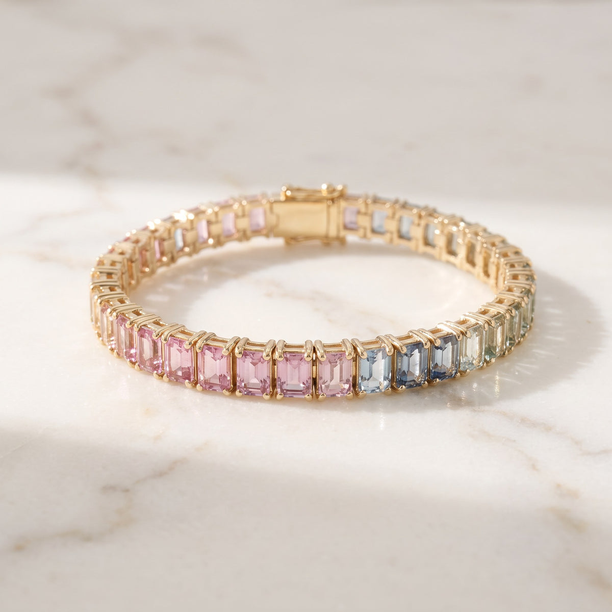 12.32 ct Gradient Multi-Color Sapphire Tennis Bracelet in 14K Yellow Gold