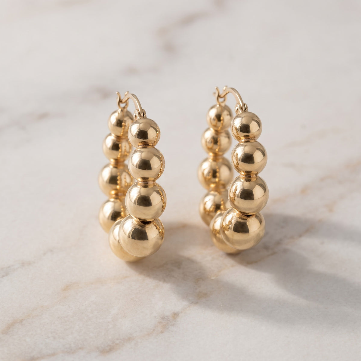 Graduated Bead Hoop Earrings in 14K Yellow Gold