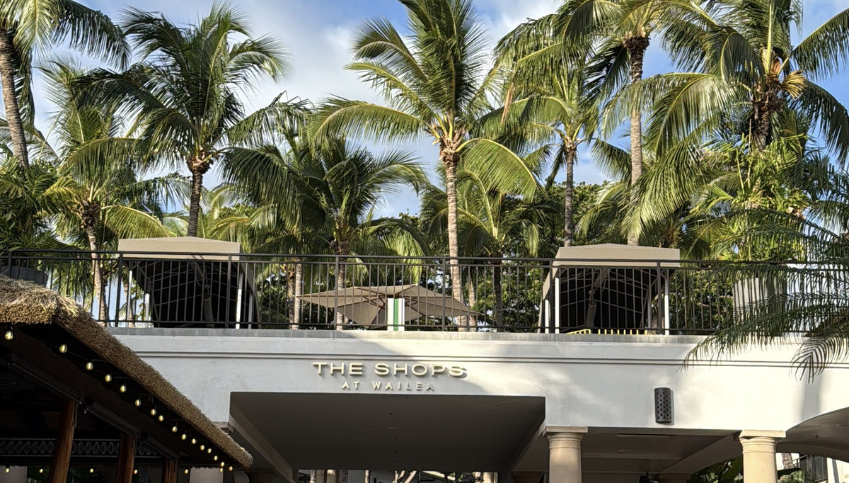 The palm-lined walkway to the Shops at Wailea entrance