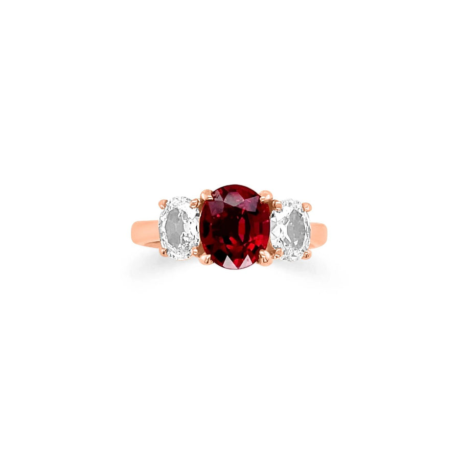 Ruby and diamond engagement ring in rose gold