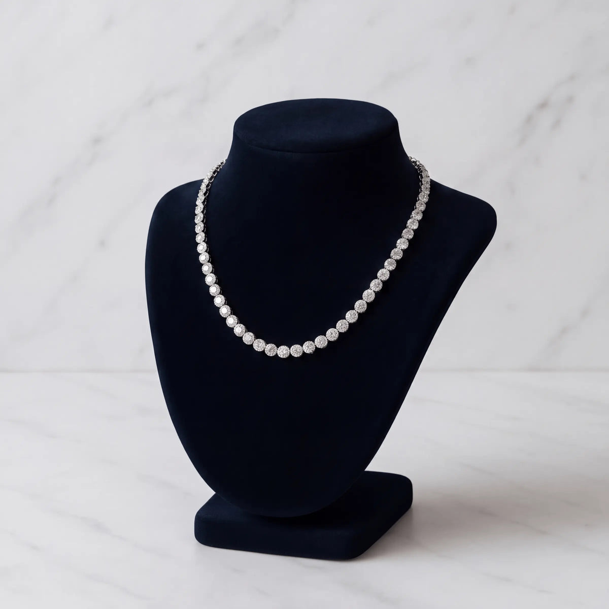 A diamond-and-pearl necklace, close on the pearls