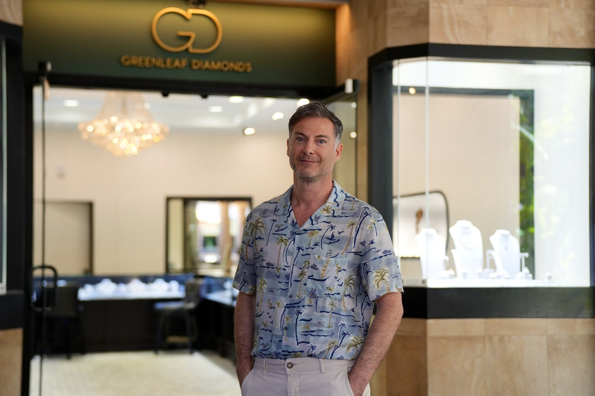 Andre Sengul at the door of Greenleaf Diamonds
