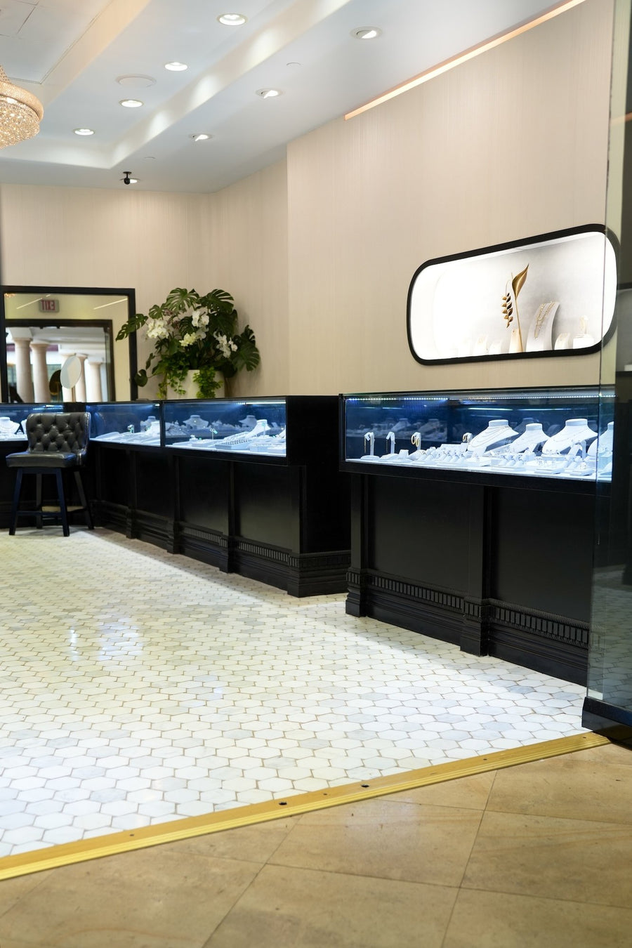 Inside the Greenleaf Diamonds showroom, from the door