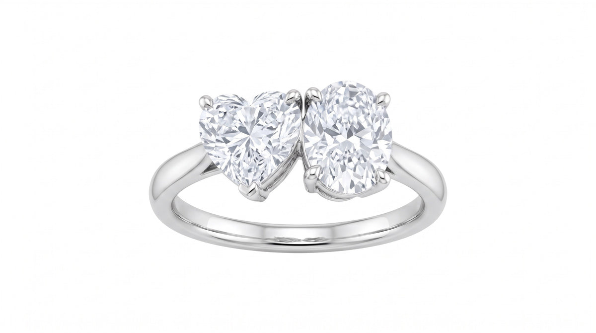Heart and Oval Diamond Two-Stone Ring in 14K White Gold