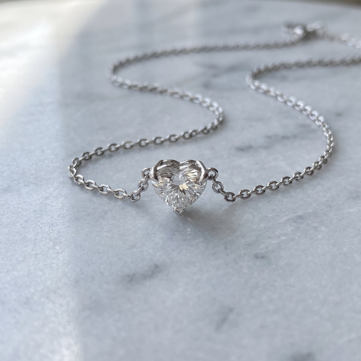 Heart-Shaped Diamond Pendant Necklace in White Gold