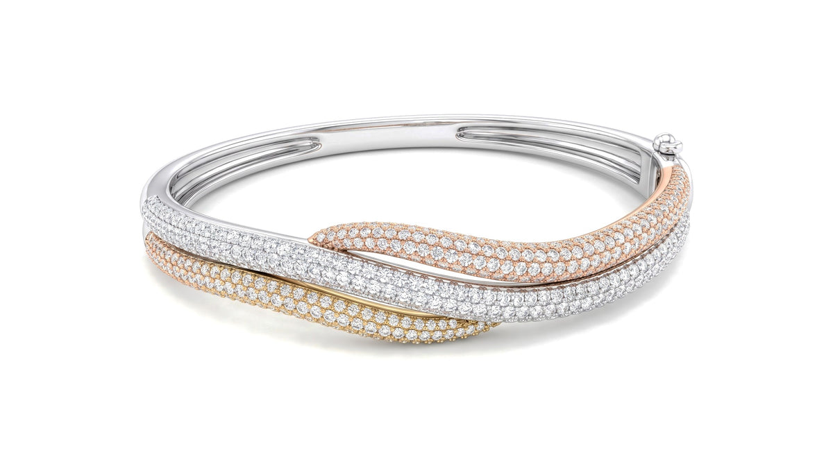 Intertwined Pavé Diamond Bangle in 14K Tri-Color Gold, studio