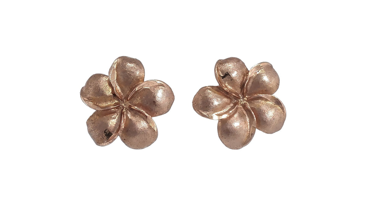 Matte Rose Gold Plumeria Flower Stud Earrings
