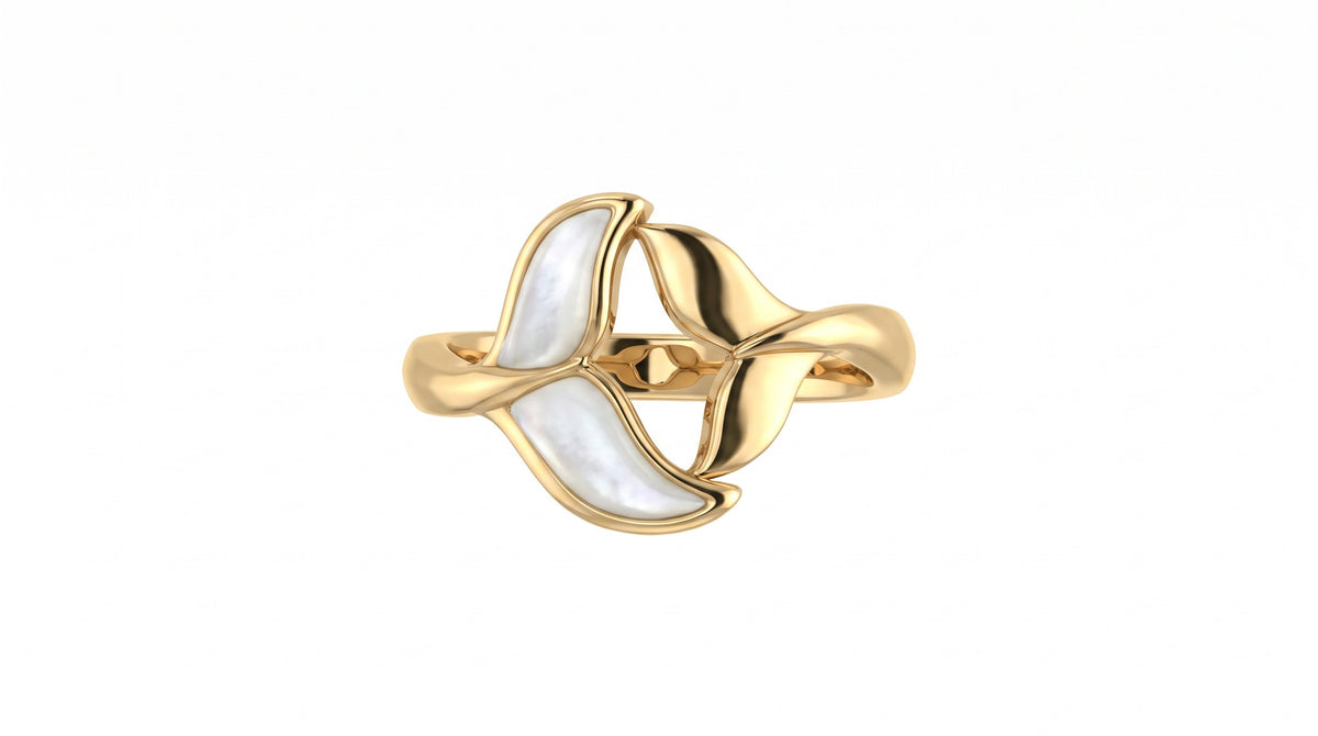 Mother of Pearl Whale Tail Ring in 14K Yellow Gold