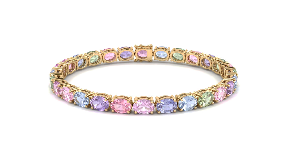 Multi-Color Pastel Sapphire Tennis Bracelet in 14K Yellow Gold, studio