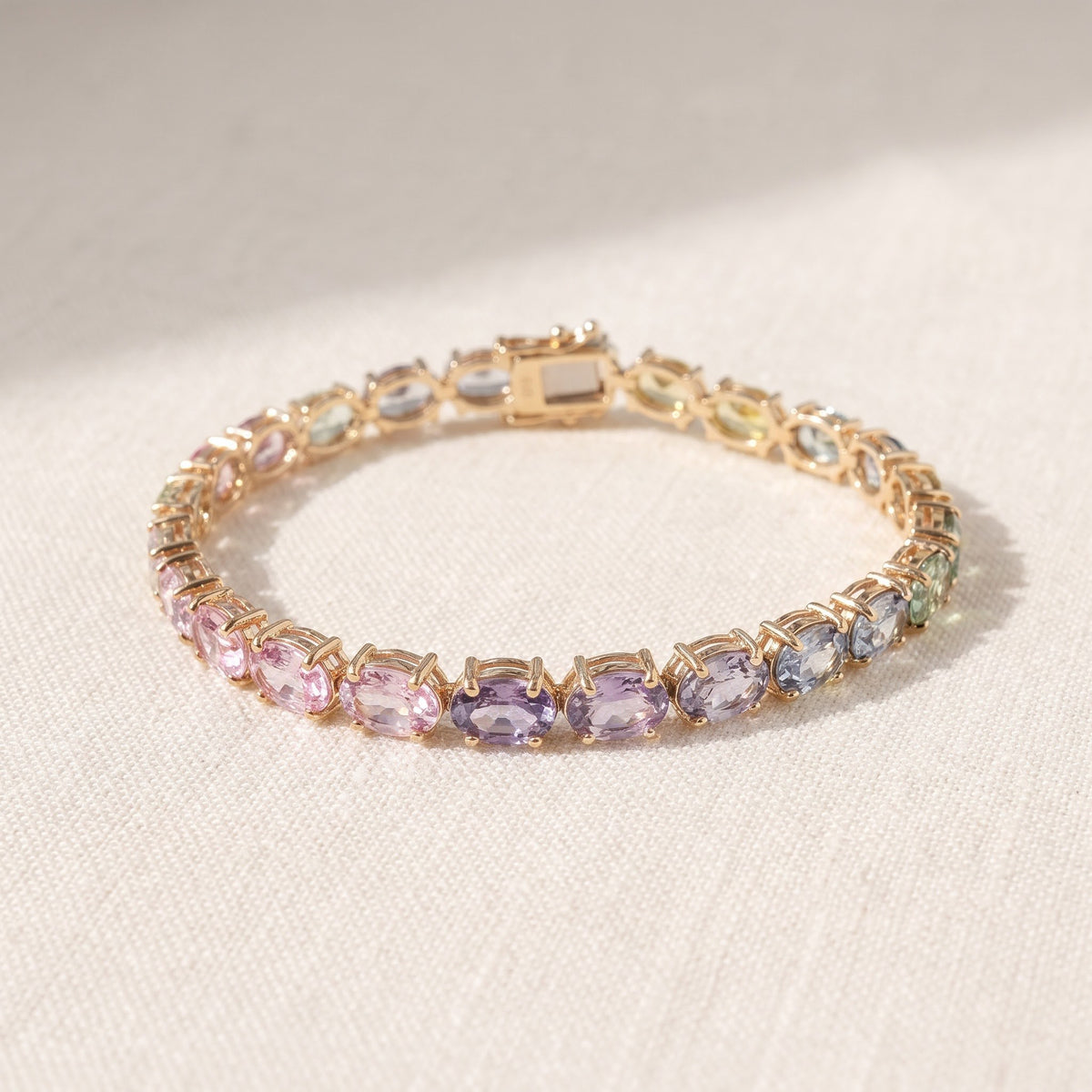 17.03 ct Multi-Color Pastel Sapphire Tennis Bracelet in 14K Yellow Gold